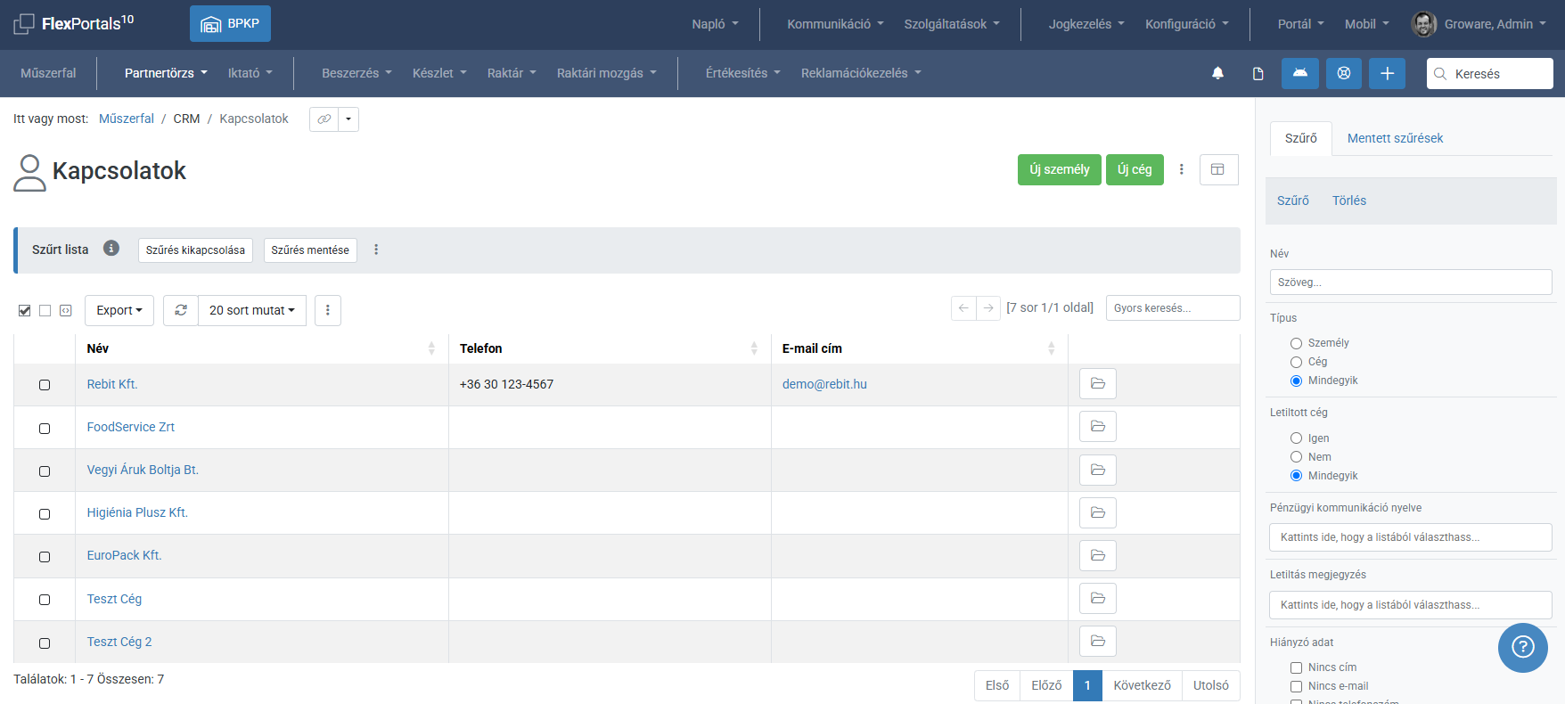 FlexCrm contact - list screenshot